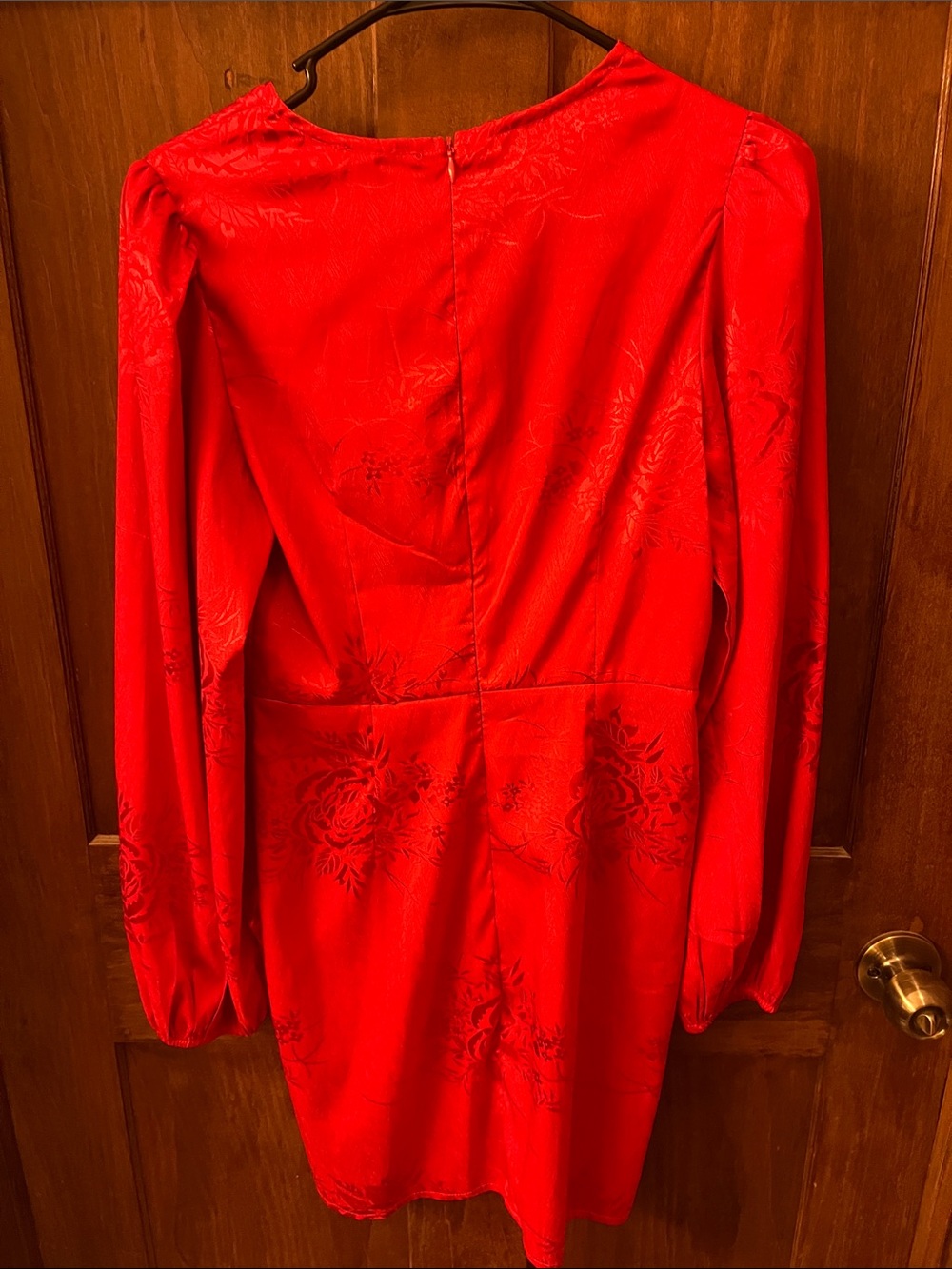 Hello Molly Vibrant Red Satin V-Neck Long Sleeve Mini Dress - Picture 3 of 3